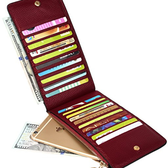 RED LEATHER 20 CARD ORGANIZER/WALLET - Picture 2 of 9